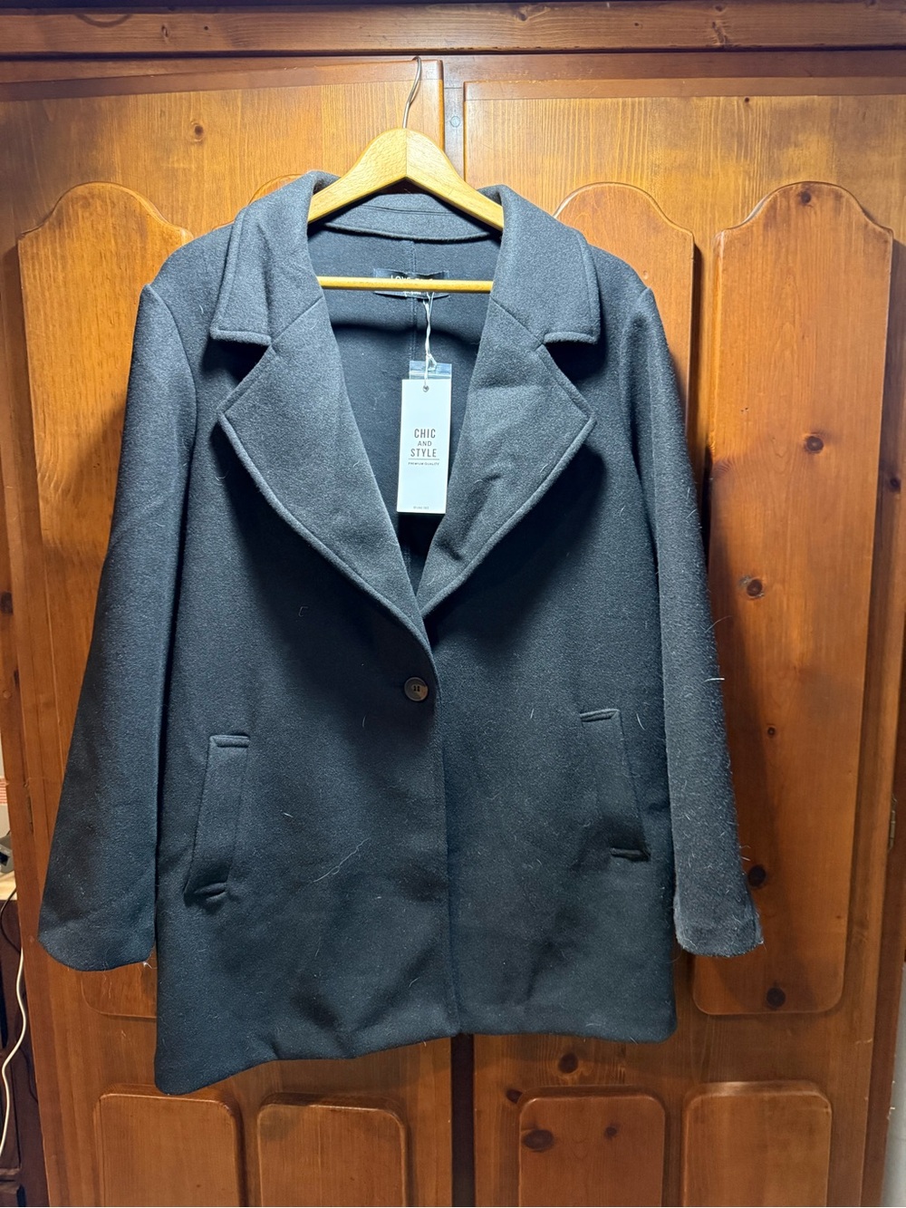 Love Tree Black Single-Button Pea Coat